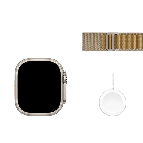 Apple Watch Ultra 2 (GPS + Cellular) , 49mm , Natural Titanium Case , Navy and Tan with  Band / Loop