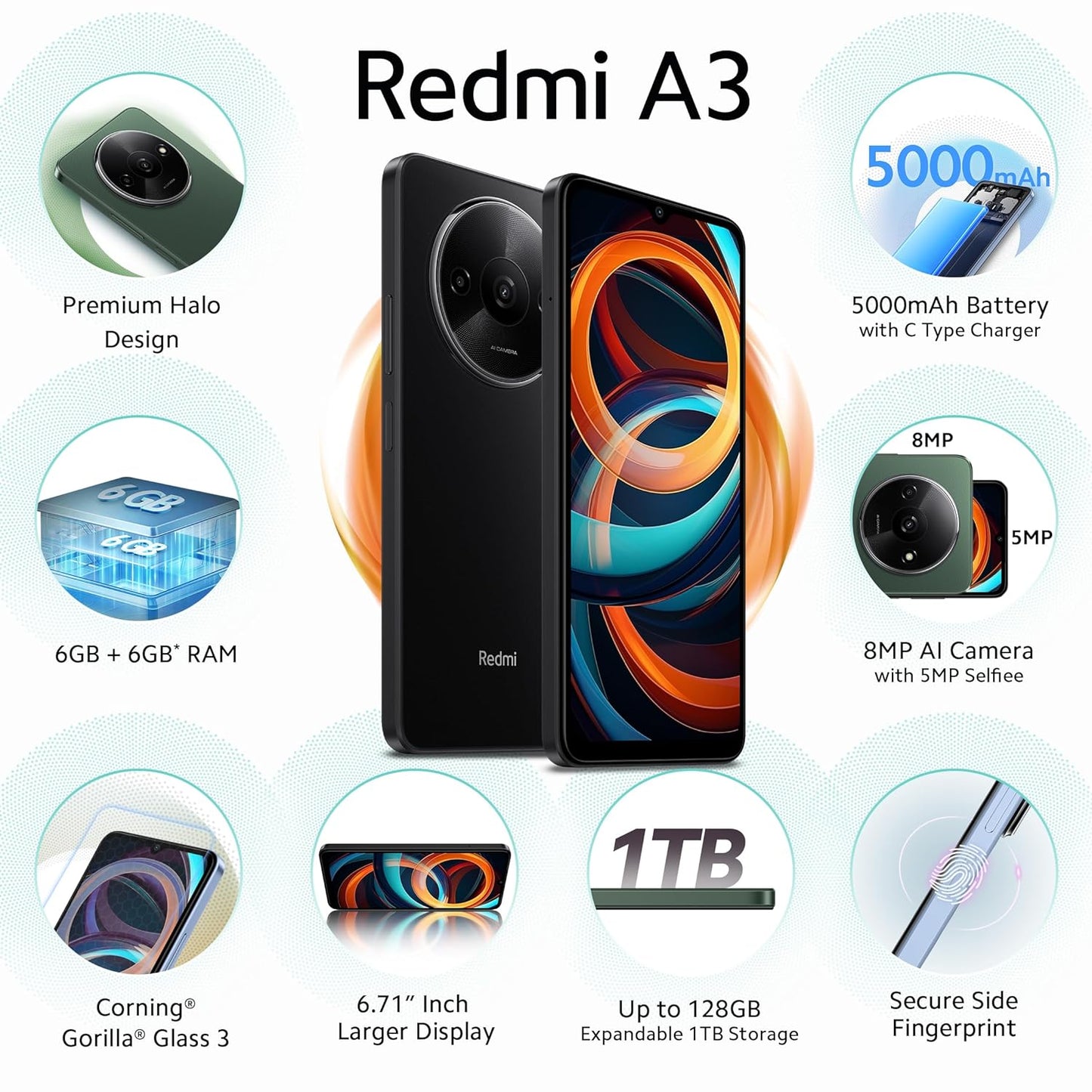 Xiaomi Redmi A3 6GB/128GB Midnight Black / Olive Green / Lake Blue