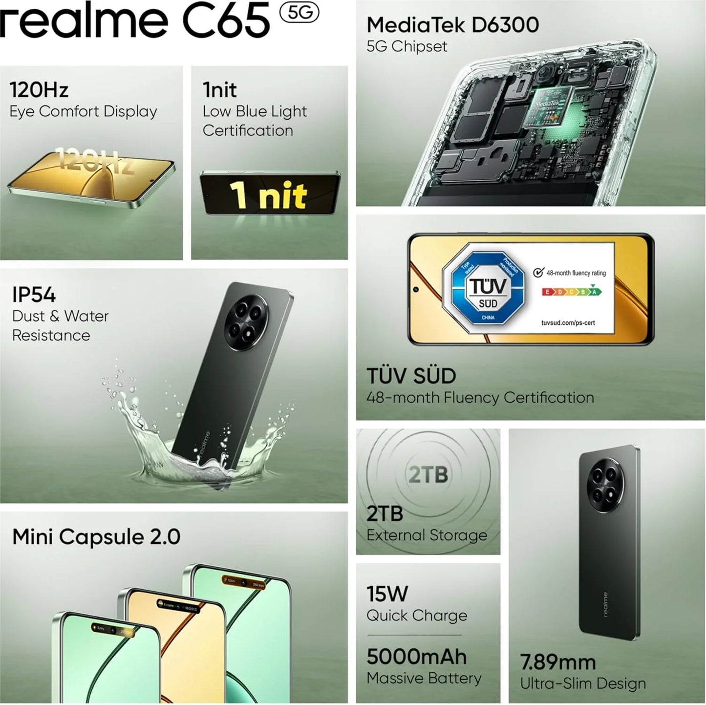 realme C65 5G 6GB/128GB Glowing Black / Feather Green