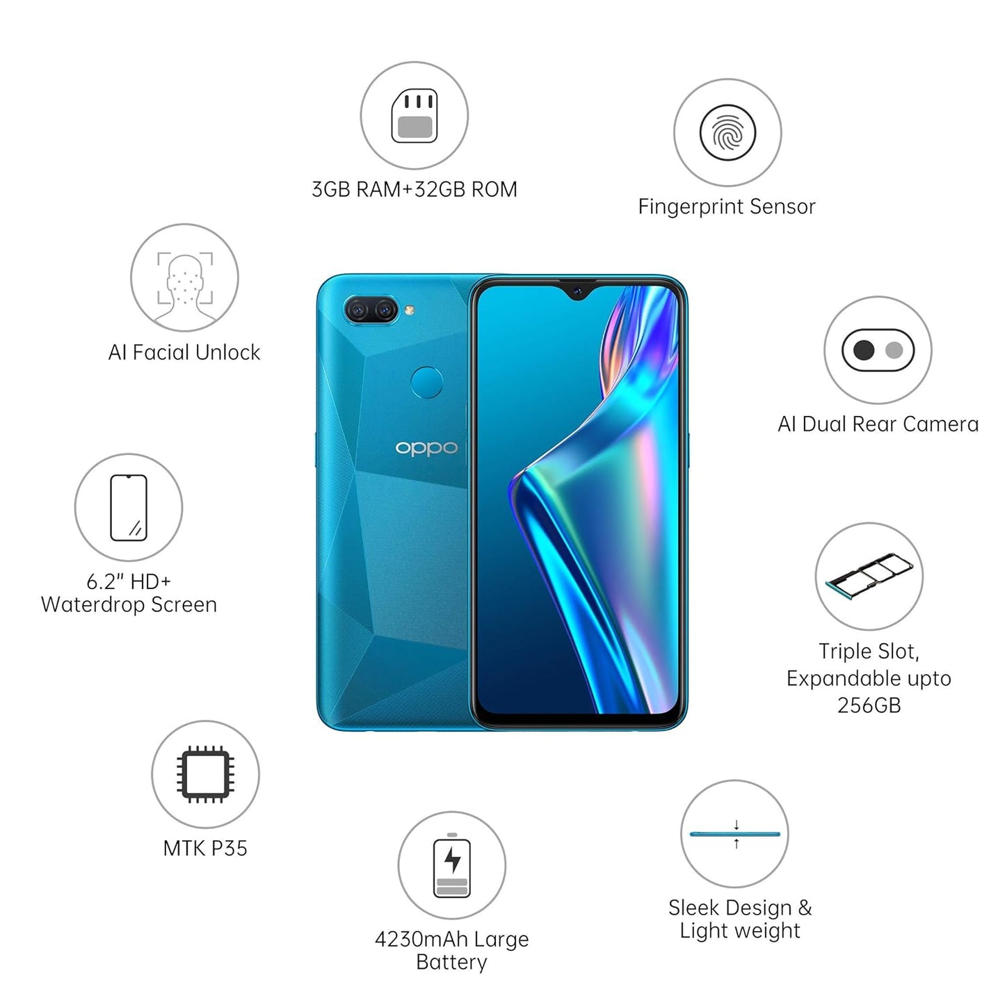 Oppo A12 3GB/32GB Blue - Affordable and Stylish Smartphone with Enhanced Features