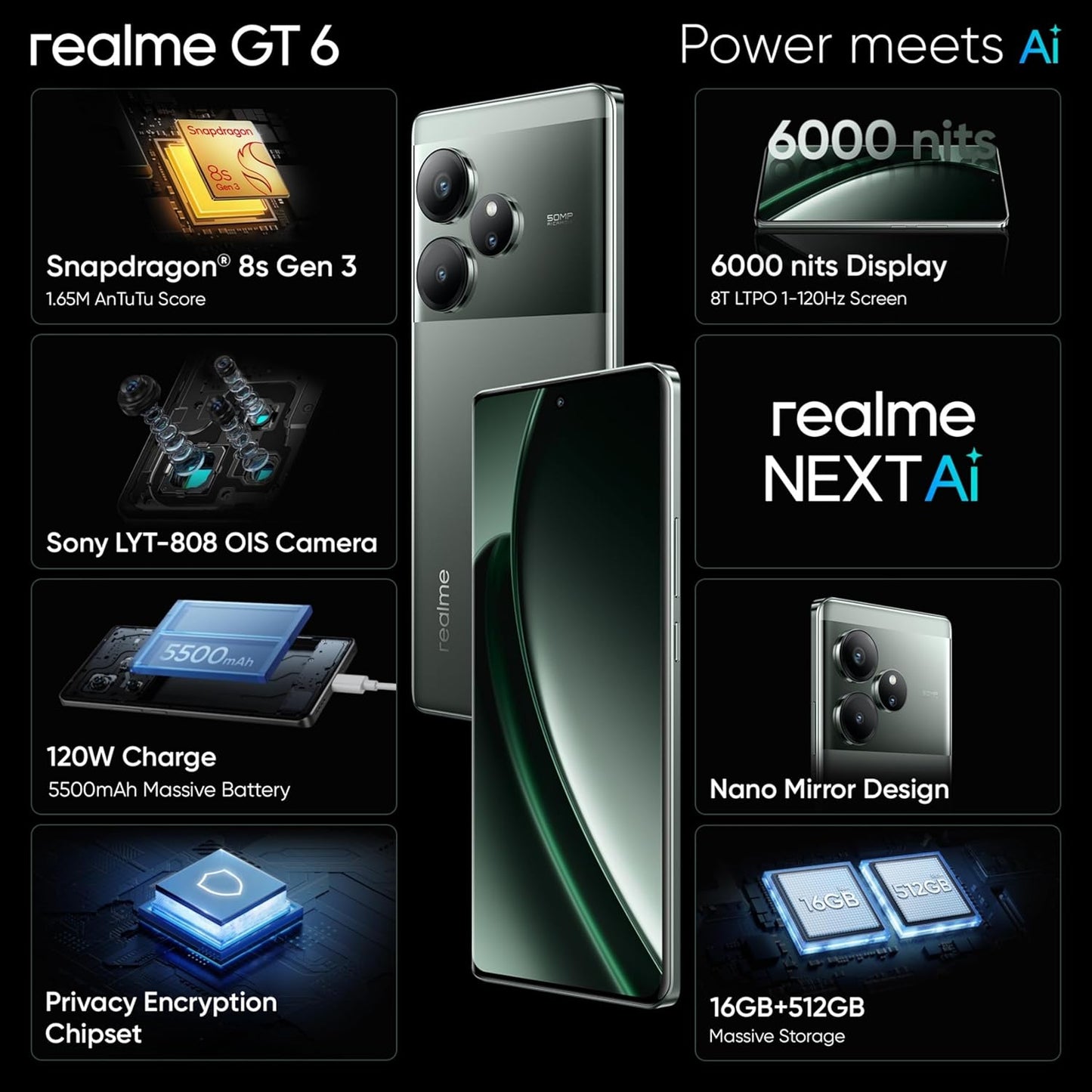 realme GT 6 5G 16GB/512GB Razor Green / Fluid Silver