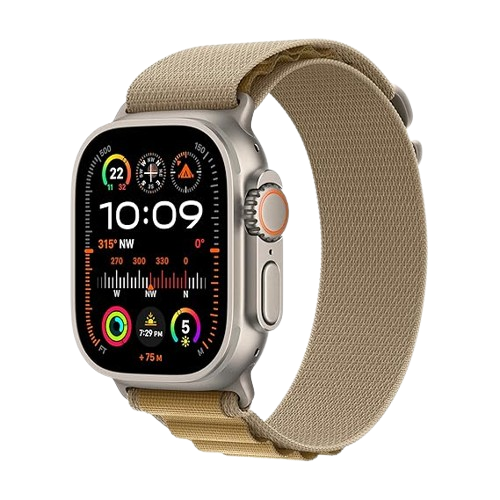 Apple Watch Ultra 2 (GPS + Cellular) , 49mm , Natural Titanium Case , Navy and Tan with  Band / Loop