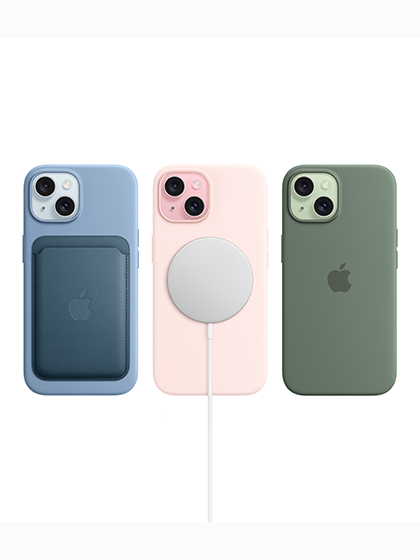 Image displaying accessories for the iPhone 15, including cases, chargers, and wireless earbuds. The accessories are arranged neatly, showcasing options for protection, charging, and audio enhancement for the device.
