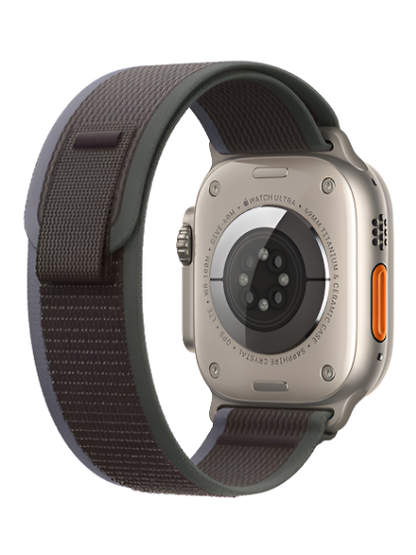 Back view image of the hypothetical Apple Watch Ultra 2, showcasing its sleek and ergonomic design. The back features a heart rate sensor and other health tracking components, ensuring accurate fitness monitoring and performance insights for the user.