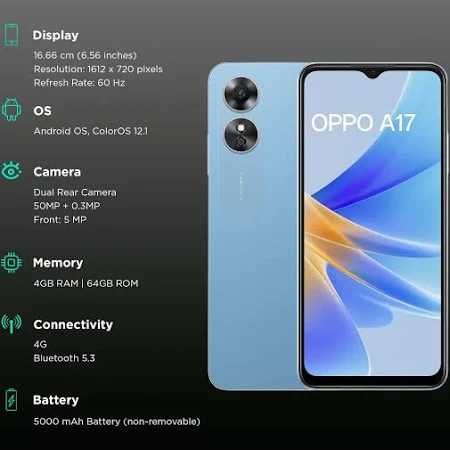 Oppo A17 4GB/64GB Midnight Black / Sunlight Orange / Lake Blue